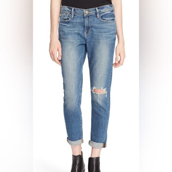 Frame Denim Le Garcon Boyfriend Jean in Cooper size 25 or 2 cotton distressed - Picture 1 of 15